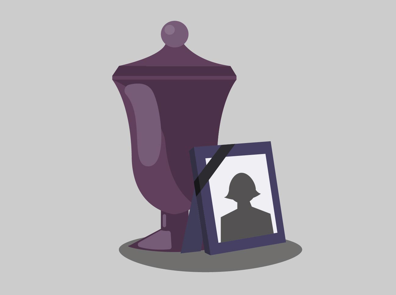 urn with a photo of person leaning against it