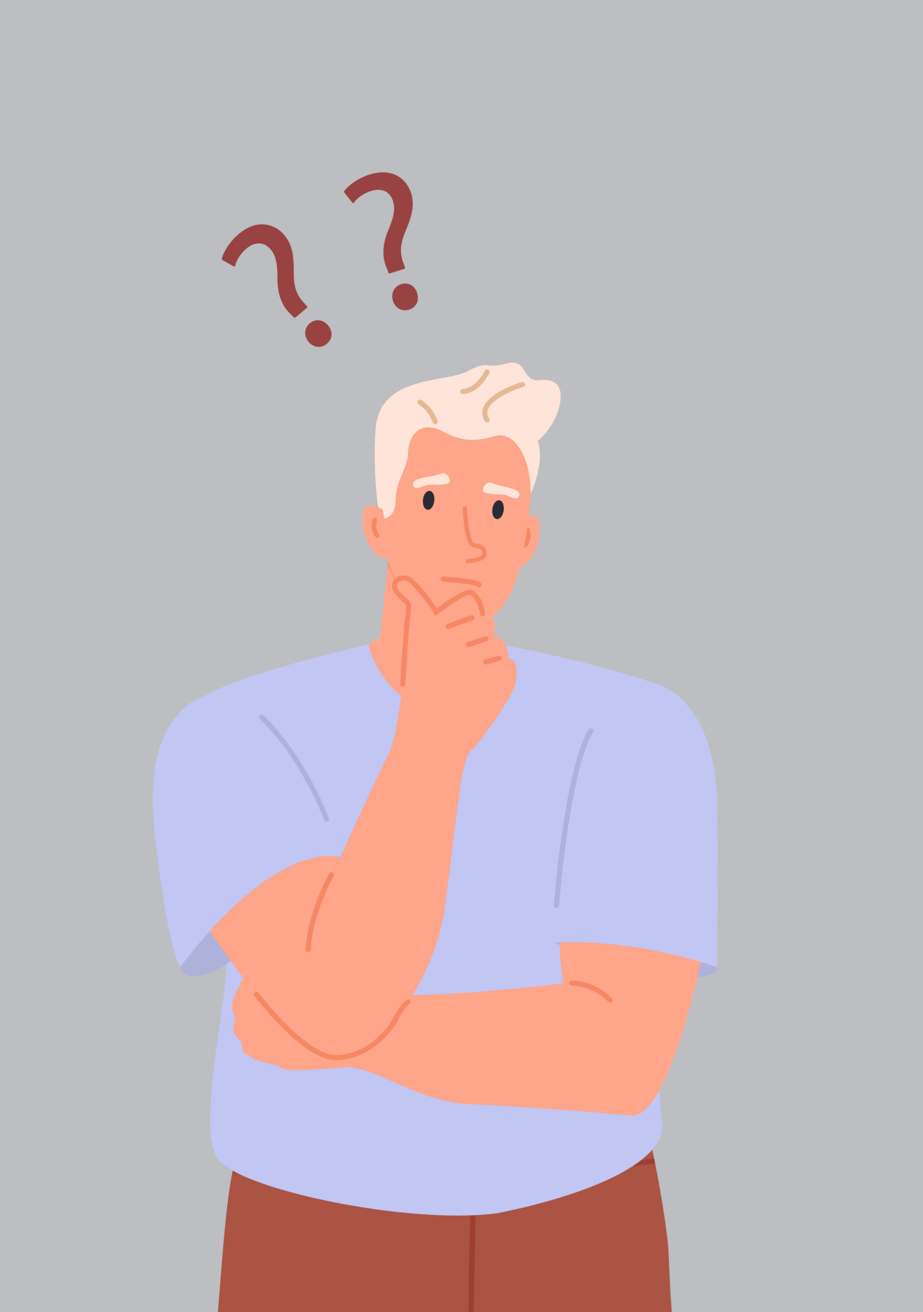 confused man standing with a hand on his chin