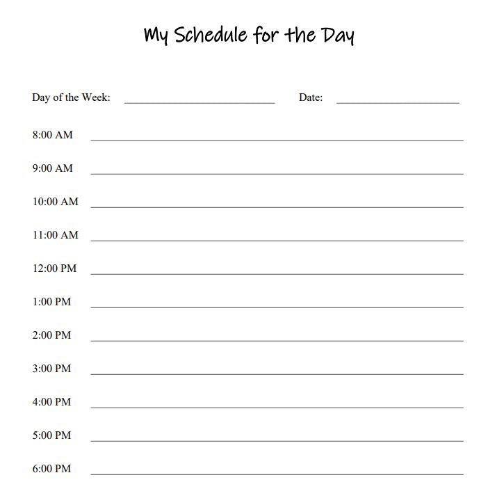 paper with lines for the day, date, and lines for each hour of the day